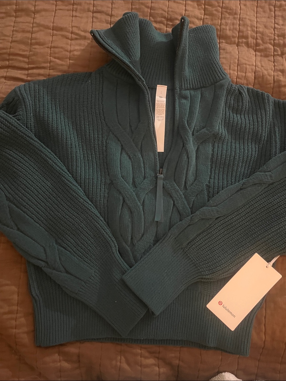 lululemon athletica Cable-Knit Oversized Half Zip Sweater in Teal Green